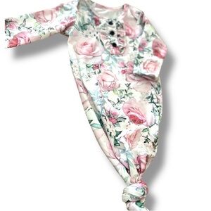 Newborn Baby Girl Gown Floral - Pink and White